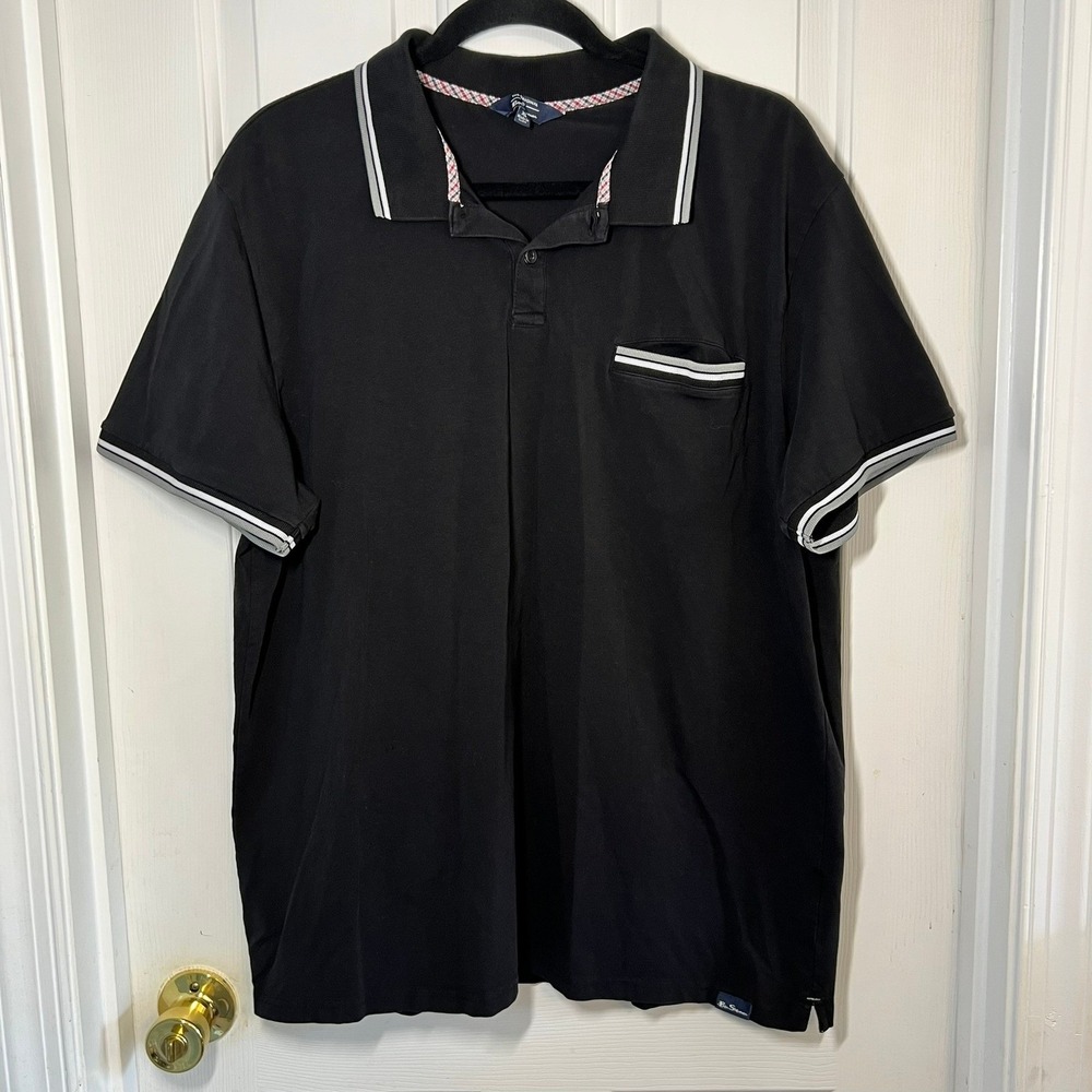EUC Ben Sherman Black Pique Polo Shirt Mens XL Mod Tipped Pocket Tee